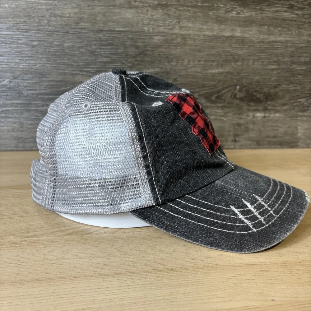Minnesota Hat Cap Strap Back Black Gray Mesh Trucker Plaid Patch Red Mens